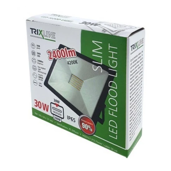 Led reflektor 30W IP44 4200K  2400lm 120° 170x28x150mm